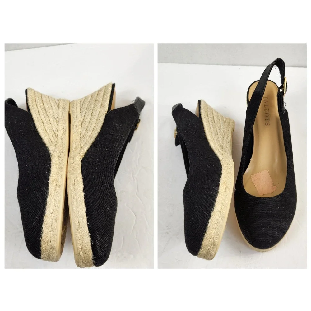 Talbots Black Canvas Slingback‎ Wedge Espadrille Heels Women's Size 7.5M
